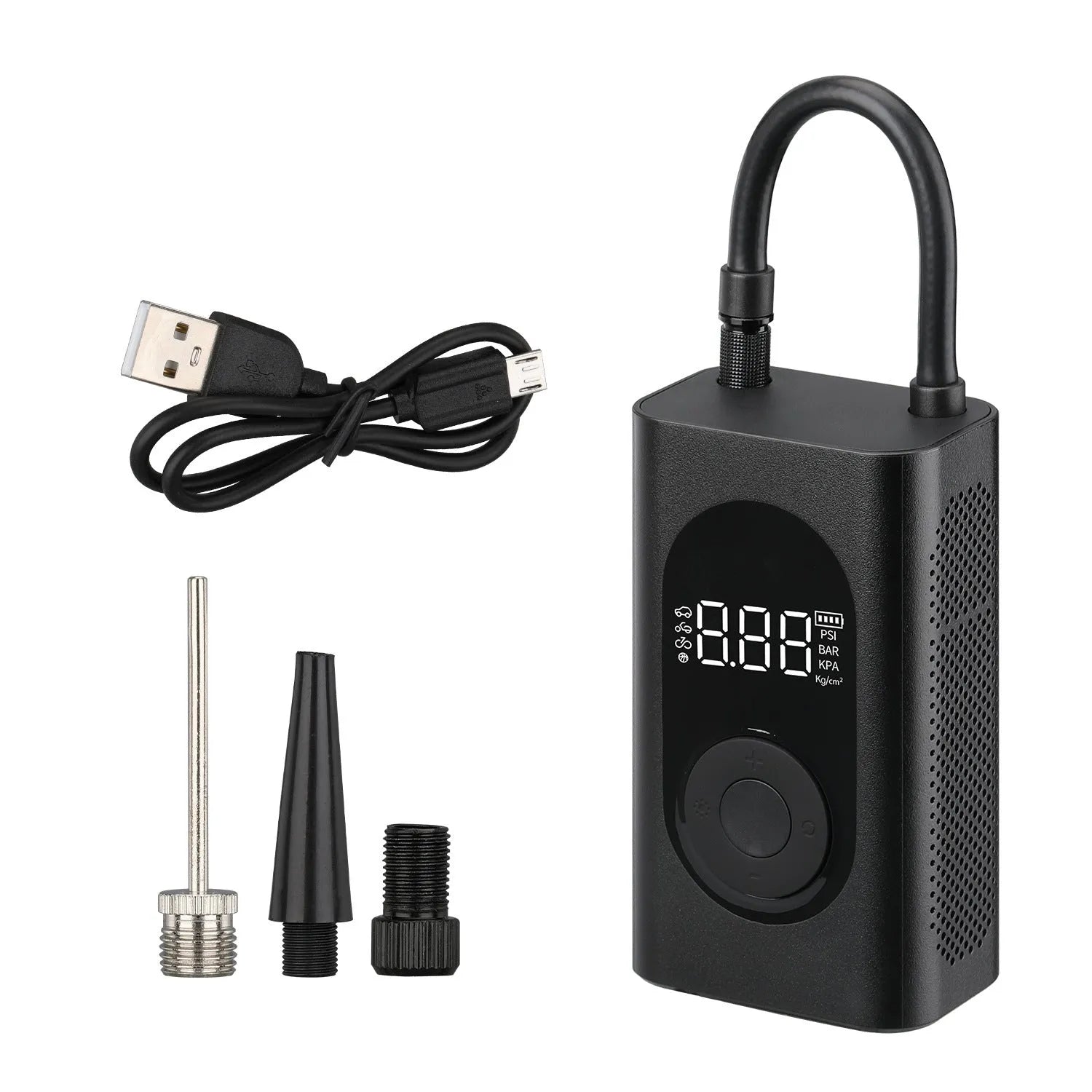 Portable wireless tyre inflator with ABS PC construction and power bank flashlight