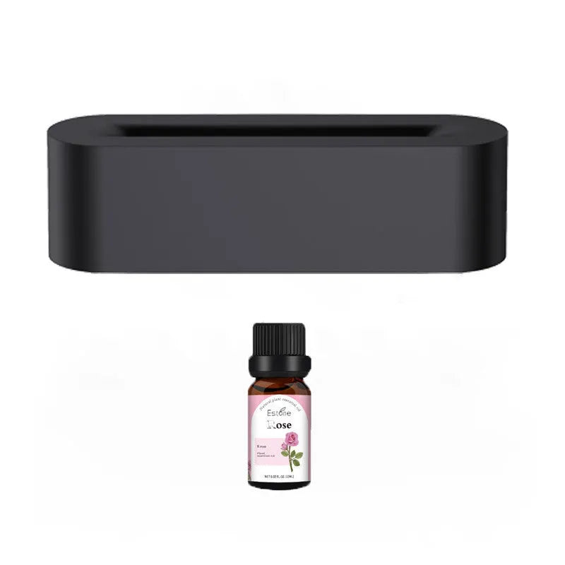 White square ultrasonic flame aroma diffuser and humidifier with LED light on a table.