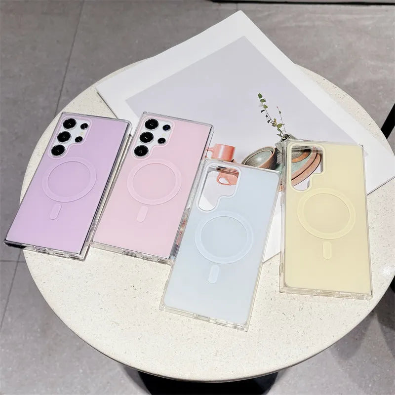 Macaron Color Series magnetic phone case for Samsung in magnetic purple with carrying strap, soft shell design