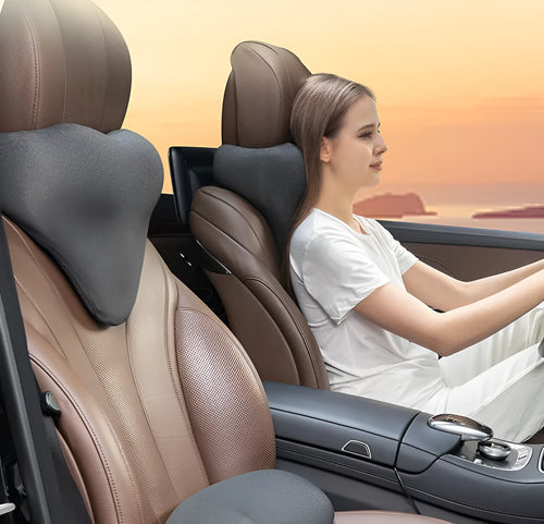 Car neck memory pillow headrest with memory foam filler in dark gray colour