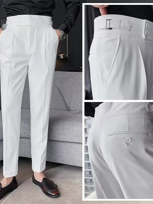 Cotton blend high waist straight leg trousers in black, shown flat