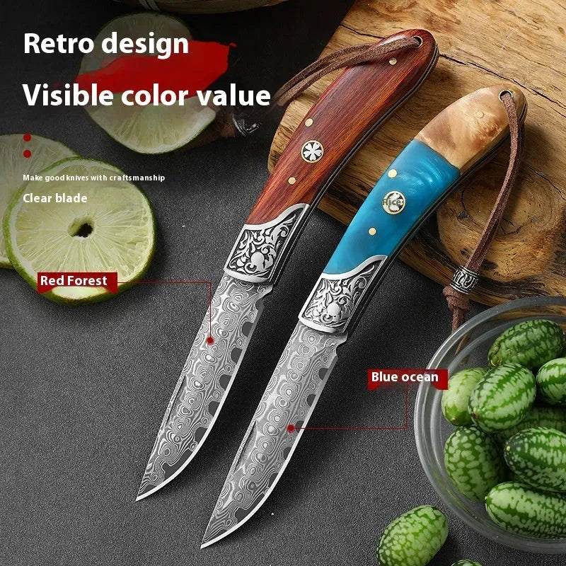 Traditional Chinese folding pocket knife with VG10 steel blade in blue or red