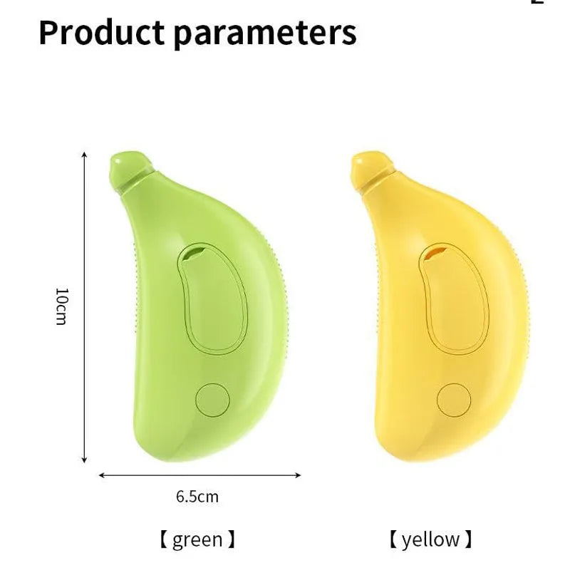 Green and yellow 3-in-1 cat steam brush with silicone construction and paw-shaped teeth