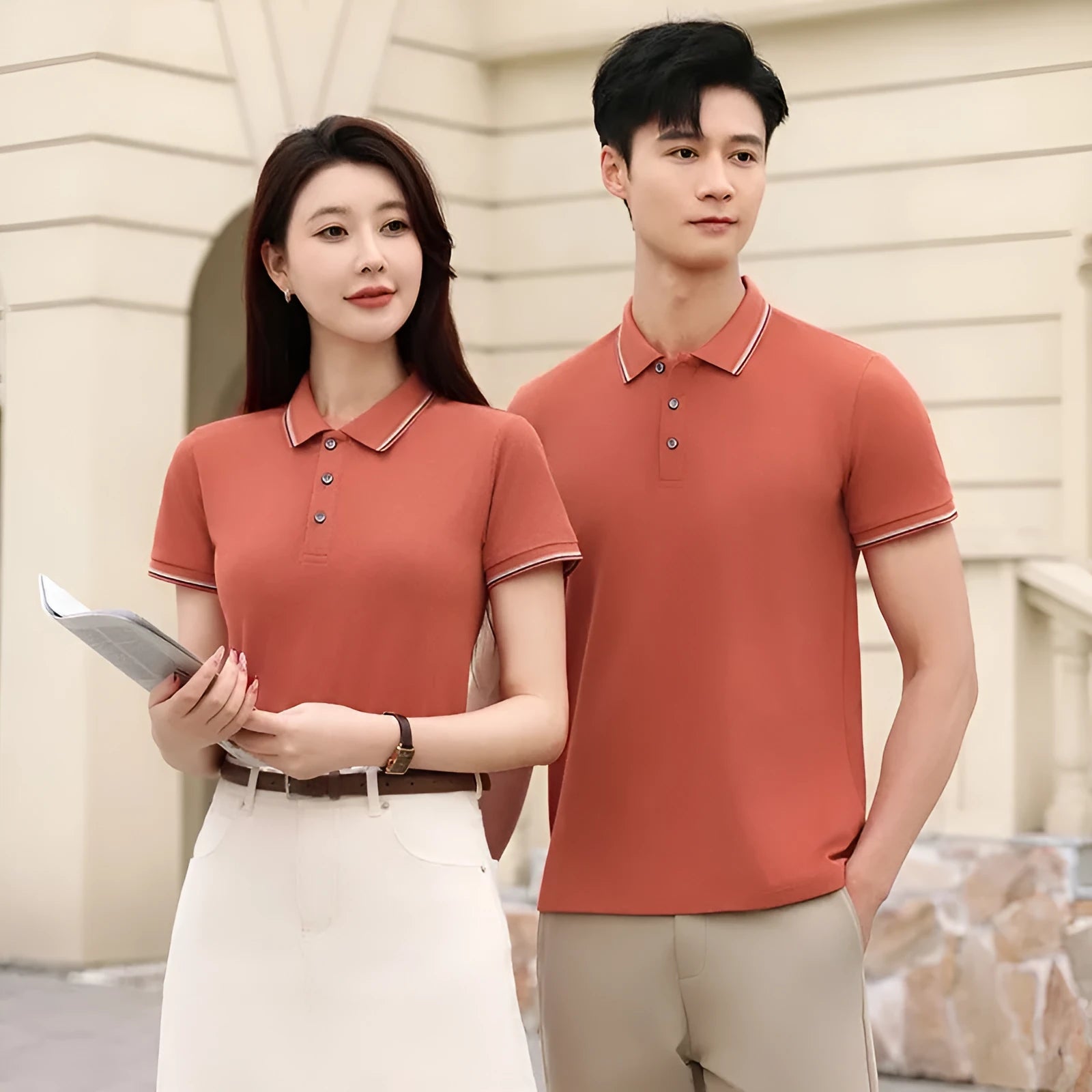 Ice-feeling solona colour matching work polo shirt in copper ammonia fibre ice silk fabric