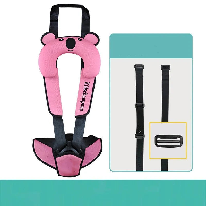 Portable child safety seat belt retainer in rose pink, charm red, or sky blue for toddlers 12-36kg