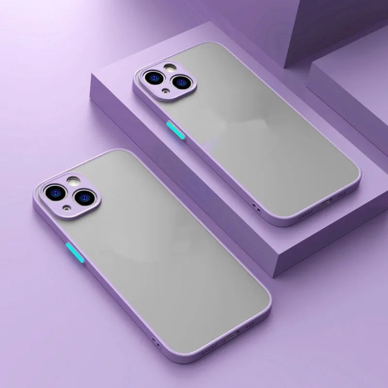 Frosted magnetic phone case for Apple iPhone on a table, showing anti-fingerprint matte finish.