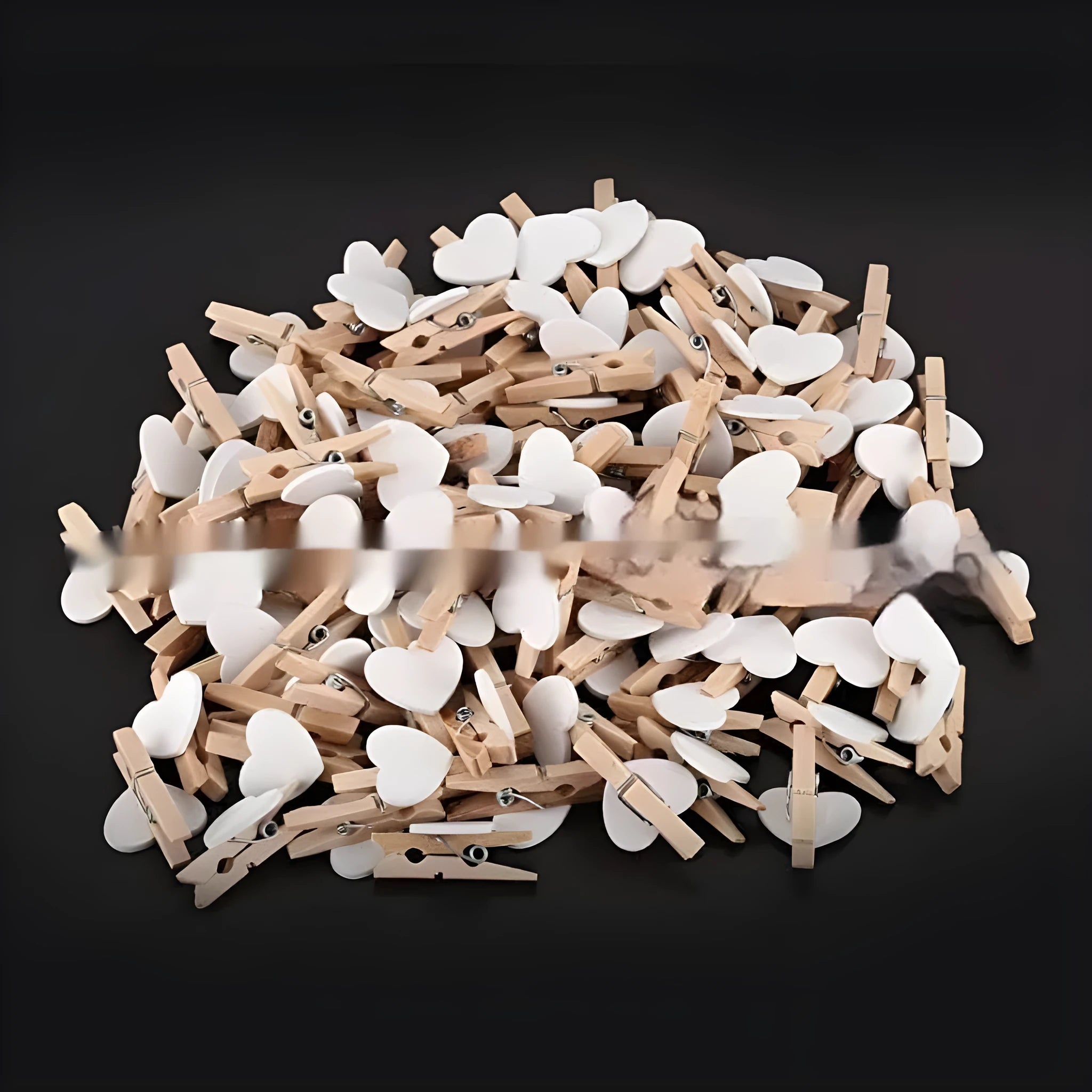 Set of five heart-shaped wooden hair clips in red, pink, white, and yellow colours.