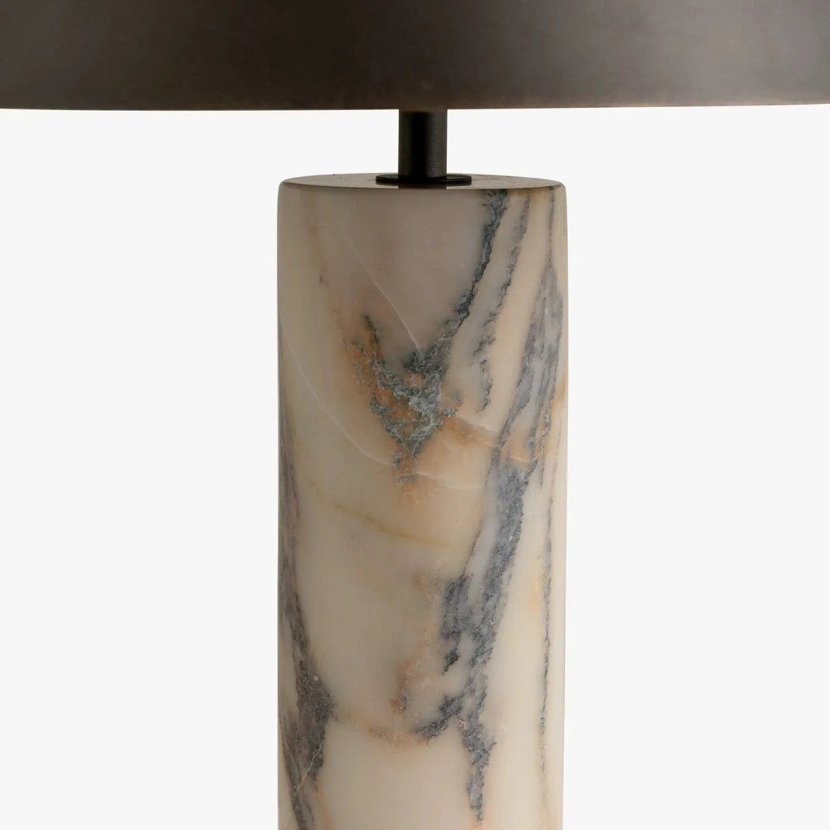 Black modern marble table lamp with LED light source on wooden surface