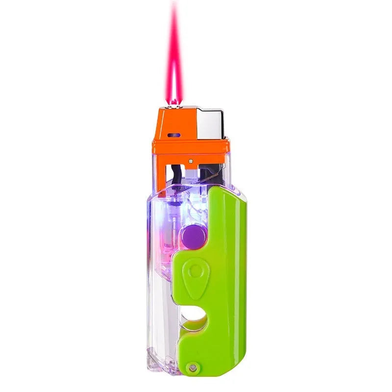 Colourful plastic radish-shaped lighter in orange, purple or green with wind-resistant design