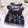 Golden gothic-style skirt dress for cats or dogs on a mannequin showing princess design and polyester fabric