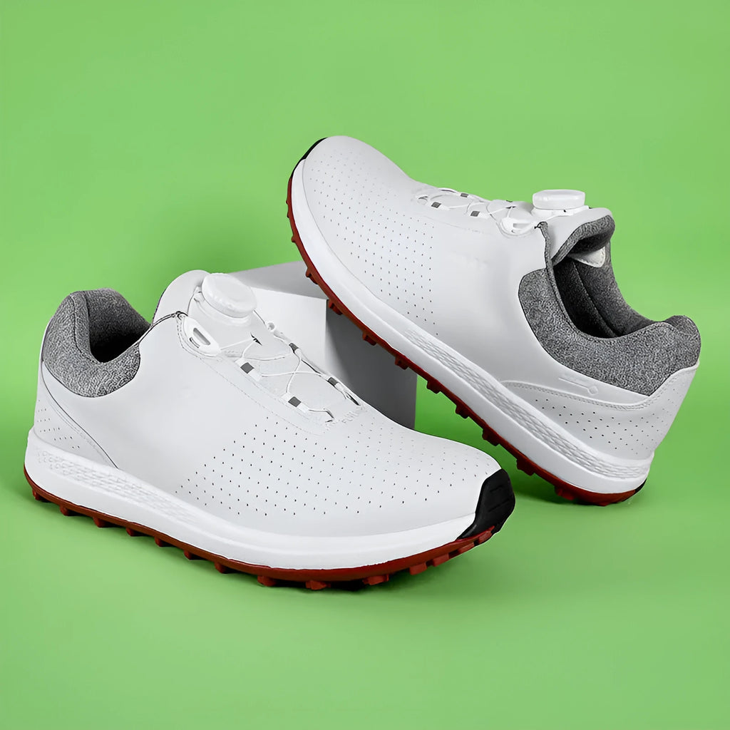 Men's white and black golf shoes with breathable design and broken nail non-slip soles