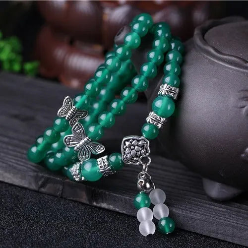 Green agate multi-strand bracelet with three layers of 6mm beads