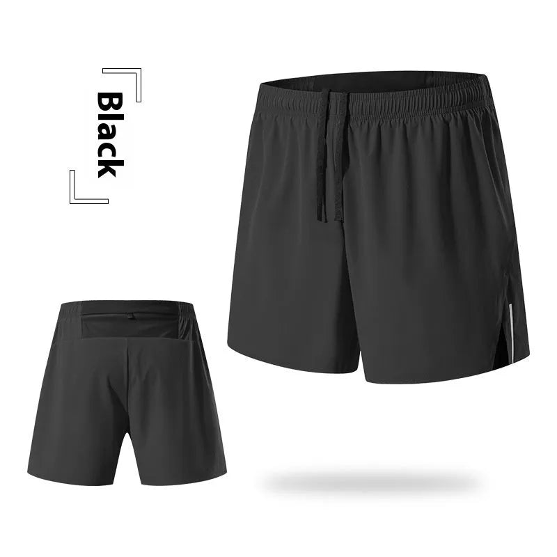Men's red off-road running shorts with a high waist and loose fit, shown for marathon and cross-country running.