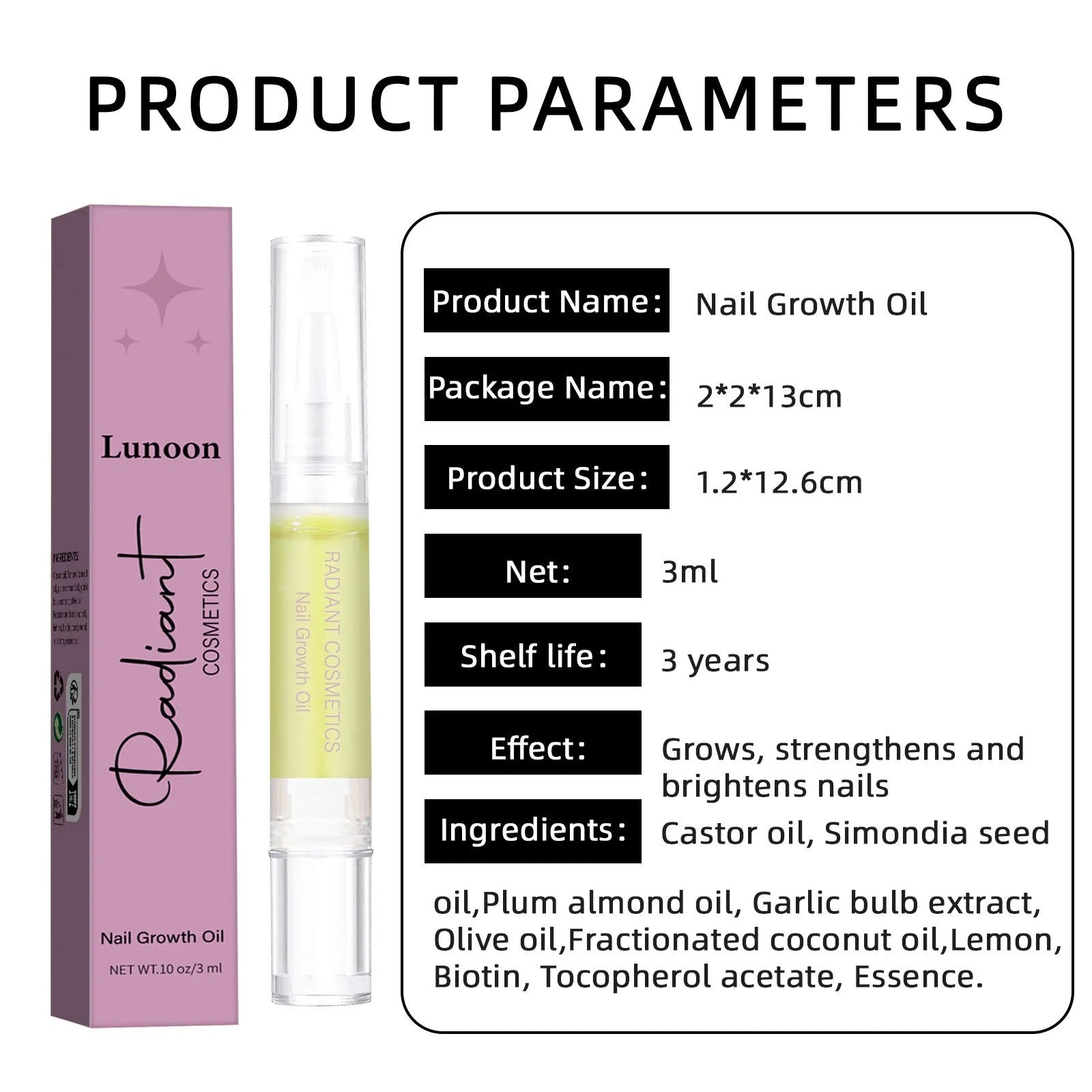 3ml nail growth treatment oil bottle for cuticle moisturising and wash-free application