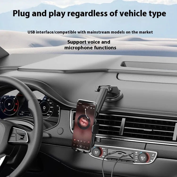 USB car Bluetooth audio receiver with USB-A plug and 3.5mm jack connected by PU-quilted cable