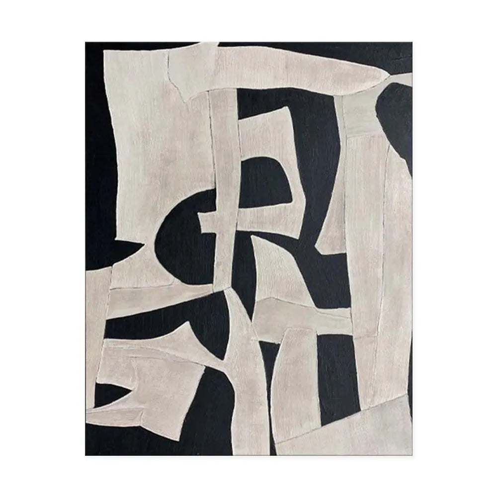 Handmade modern abstract black and white textured oil painting on canvas, rolled and unstretched, suitable for living room wall decor