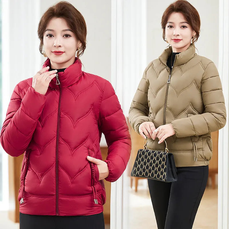 Women's pure cotton loose fit long sleeve stand collar blouse in solid colour