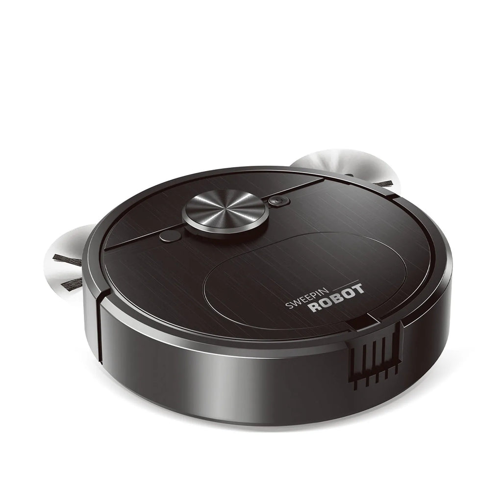 White or black 3-in-1 robotic floor cleaner with vacuum, sweep, and mop functions