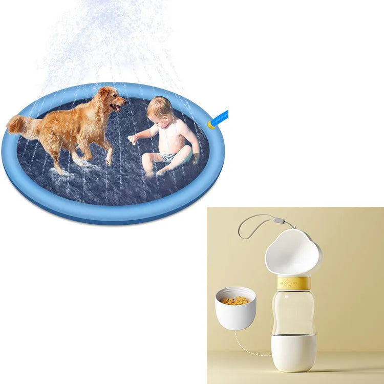 Blue non-slip PVC splash pad 150cm inflated for kids and pet dog outdoor summer water play