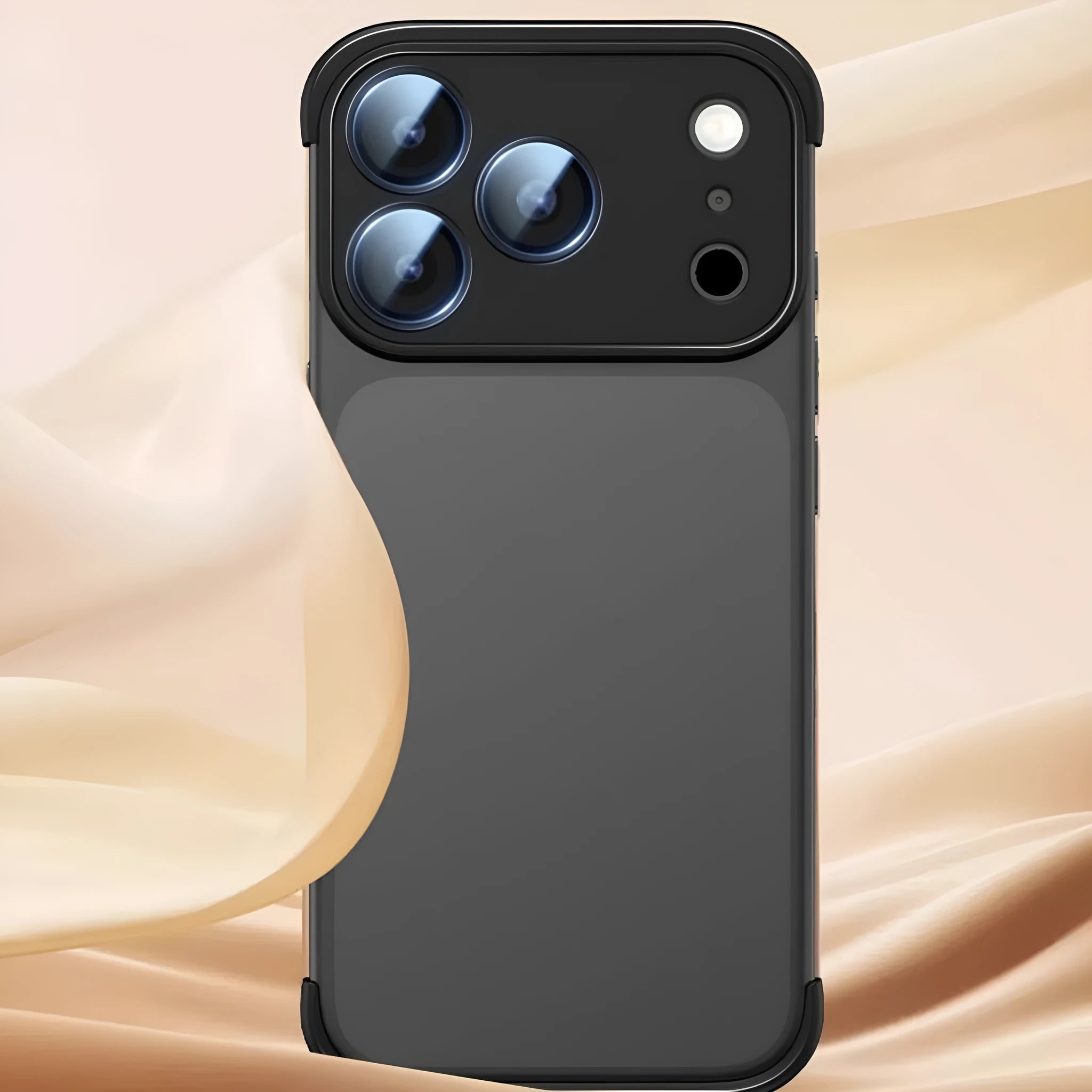 High-grade shell mobile phone case for iPhone 17 series in black, orange, grey, and desert colour options.