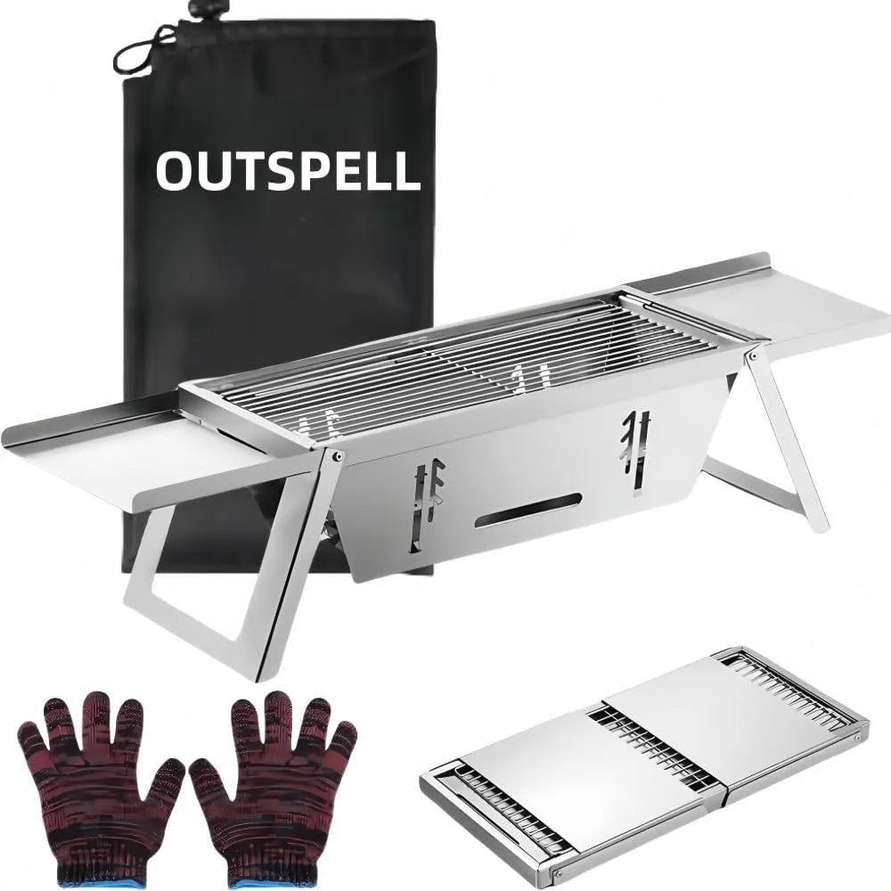 Small foldable portable charcoal grill for outdoor cooking