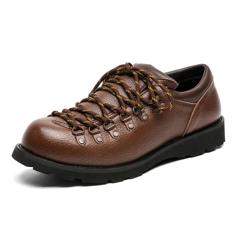 Heighten casual leather shoes British style retro workwear cowhide matte leather round toe solid colour brown men's footwear