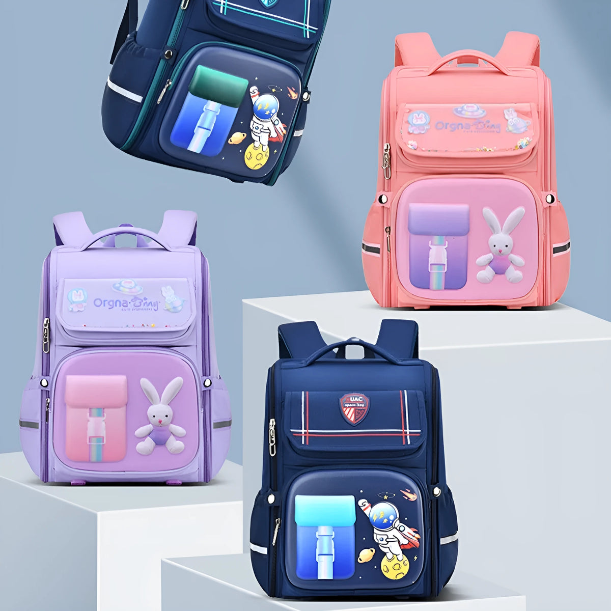 Children's cartoon backpack in Spaceman Blue Red Oxford cloth with airpillow straps and large capacity