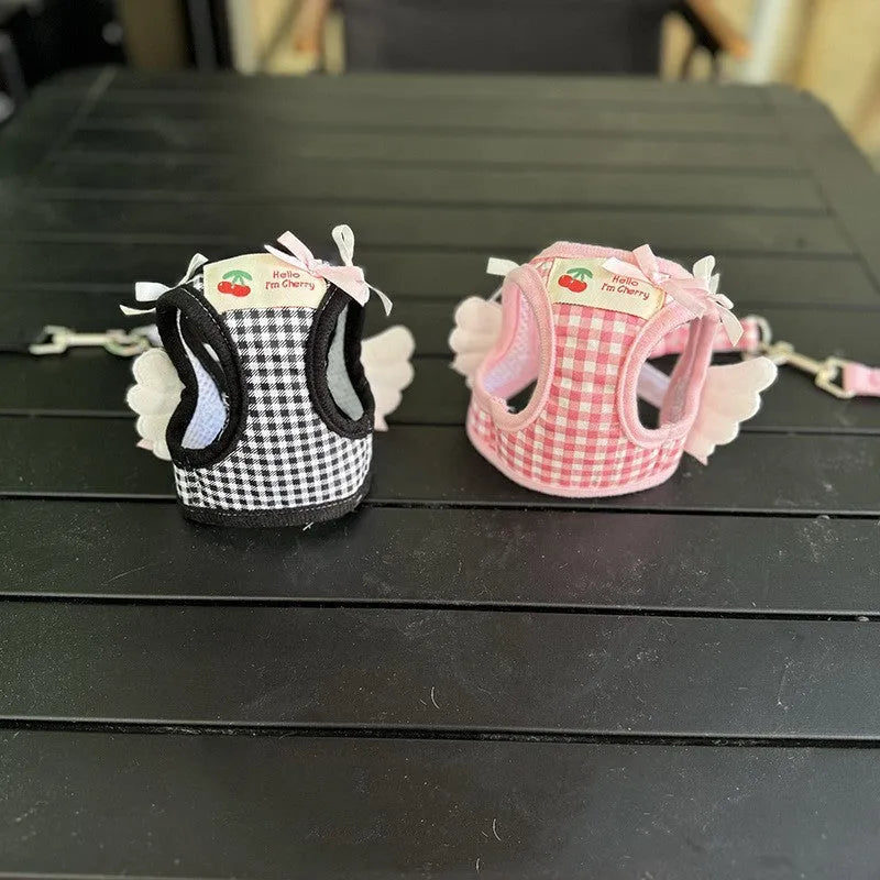 Cotton chest and back harness with hand holding rope for small dogs in pink or black