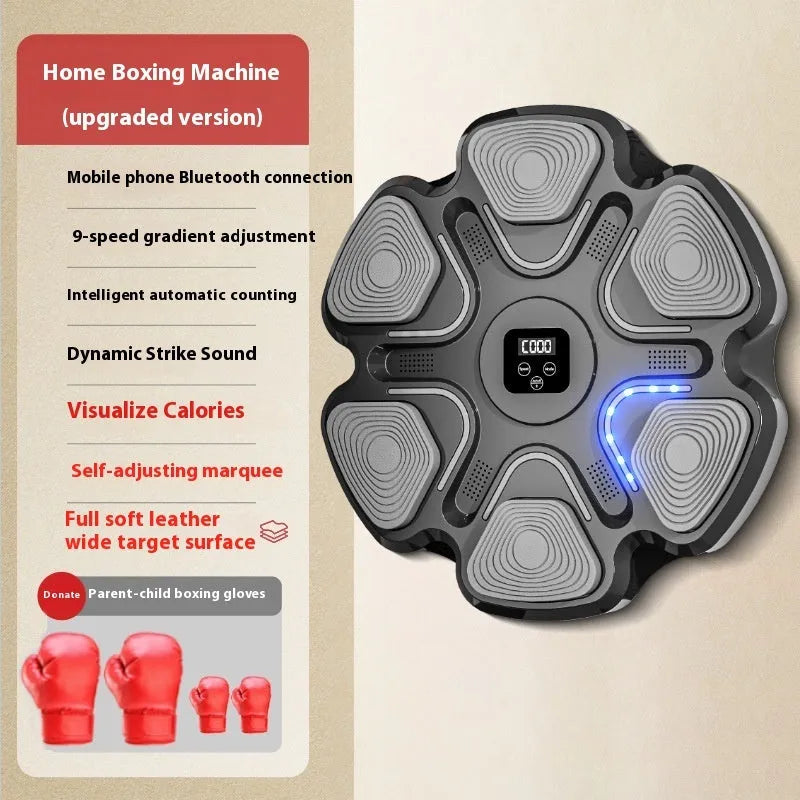 Smart electronic music boxing reaction training target wall unit with gloves, shown in white finish.