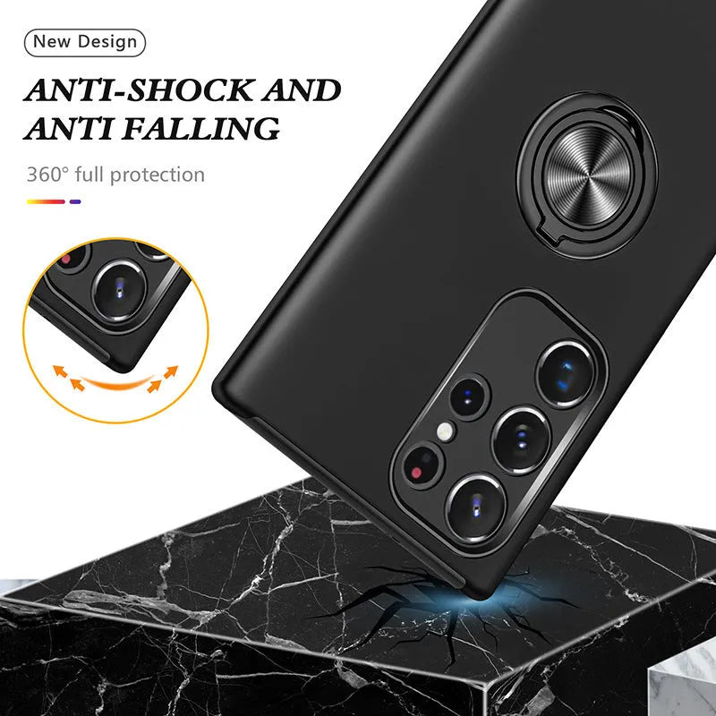 Black PU magnetic bracket anti drop phone case for Samsung with built-in stand