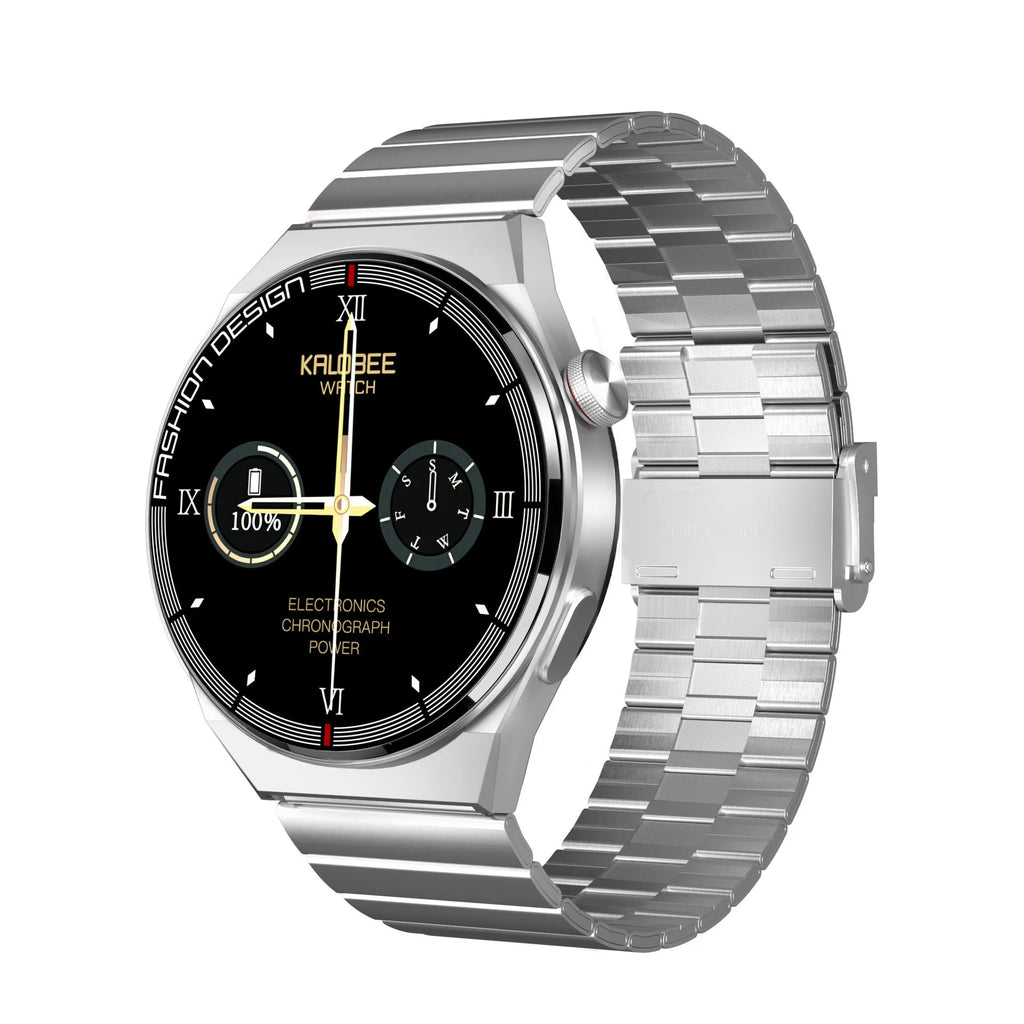 Smartwatch with black shell and black silicone strap, 1.28 inch screen, Bluetooth call and NFC for health monitoring