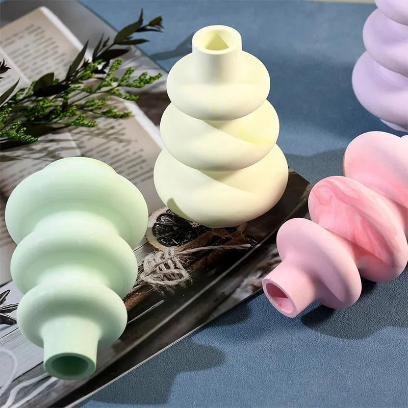Three layer circle vase silicone baking mold for cake decorations in modern irregular shape