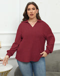 Women's plus size polo collar shirt in velvet polar fleece with lantern sleeves and Gothic street fashion styling