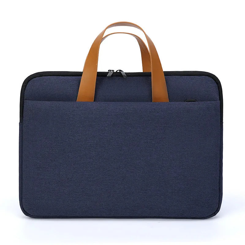 Blue Oxford fabric laptop bag horizontal square shape with zipper closure for 14 inch laptop