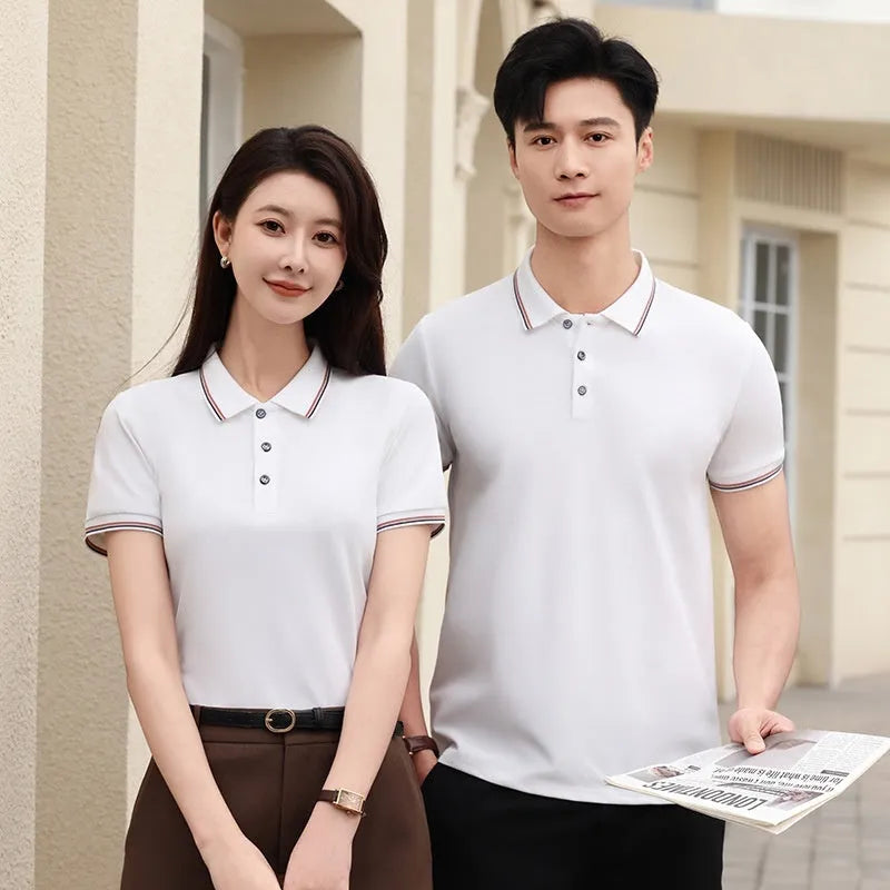 Ice-feeling solona colour matching work polo shirt in copper ammonia fibre ice silk fabric