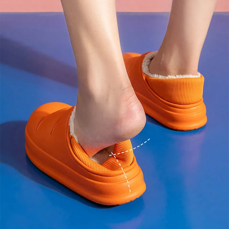 Couple cotton slippers winter warm house shoes with non-slip waterproof EVA sole and short fluff insole in multiple colours