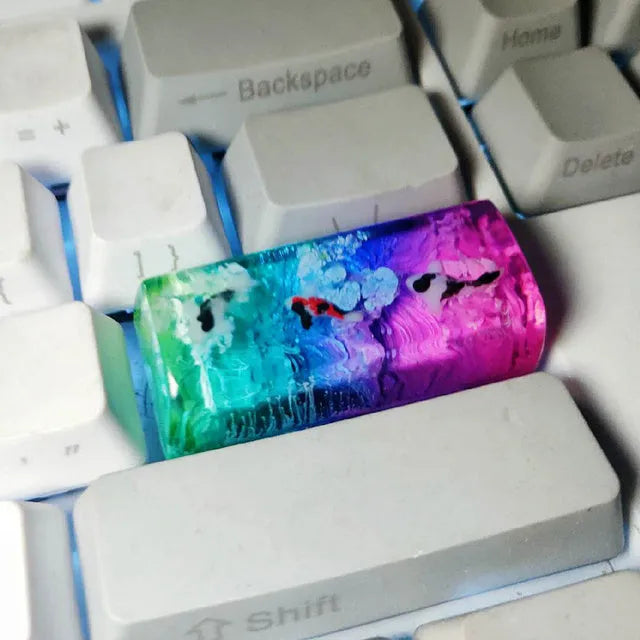 Scenery koi fish pattern resin keycap for Cherry MX switch mechanical keyboard backspace position