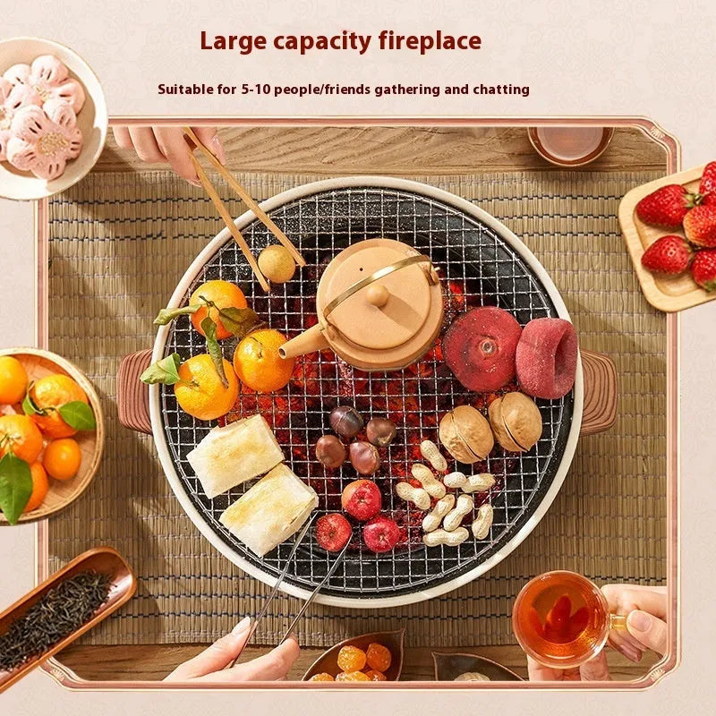 Portable indoor charcoal barbecue stove with grill rack for 3-5 people