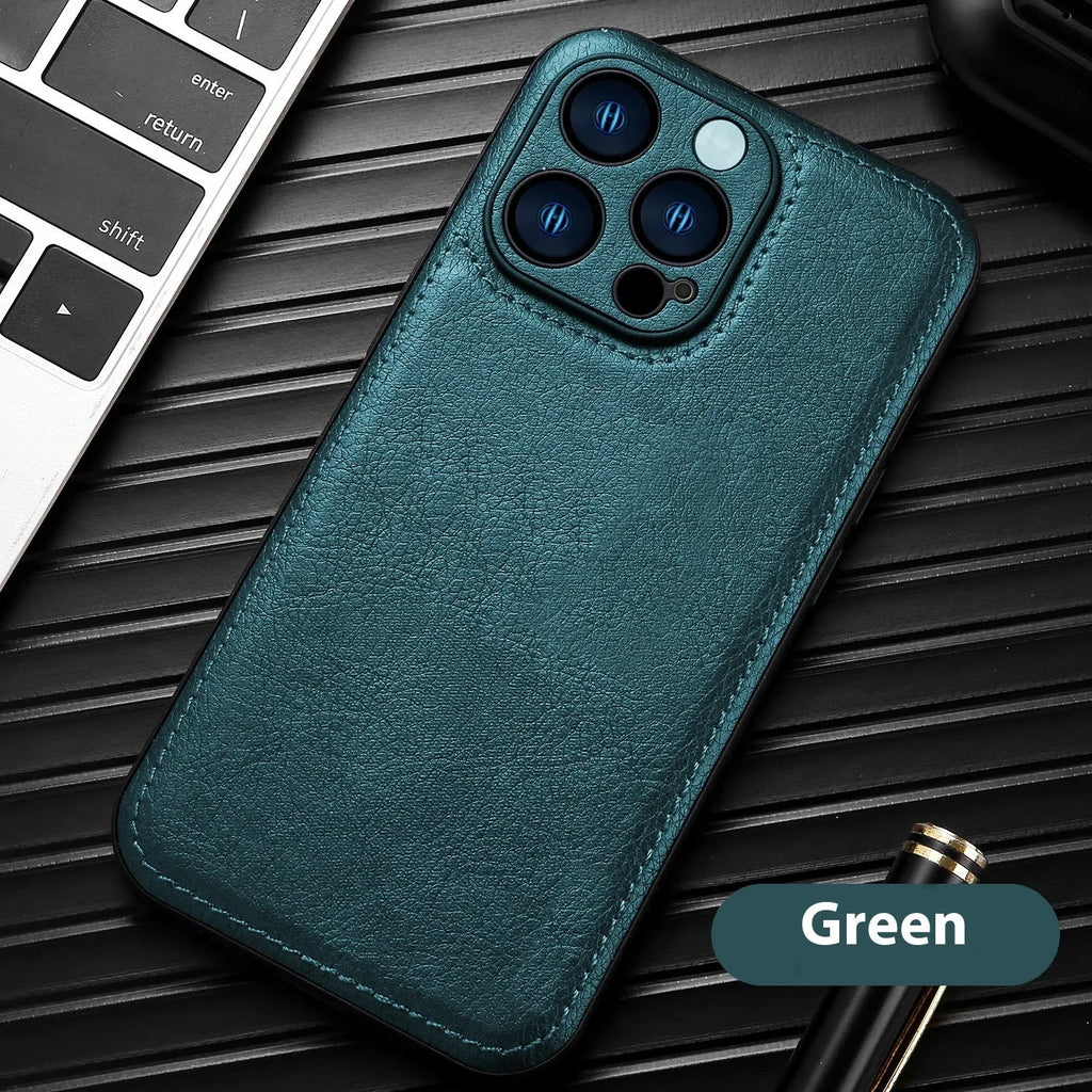Leather grain TPU PU leather drop-resistant phone case for Apple iPhone series in black colour
