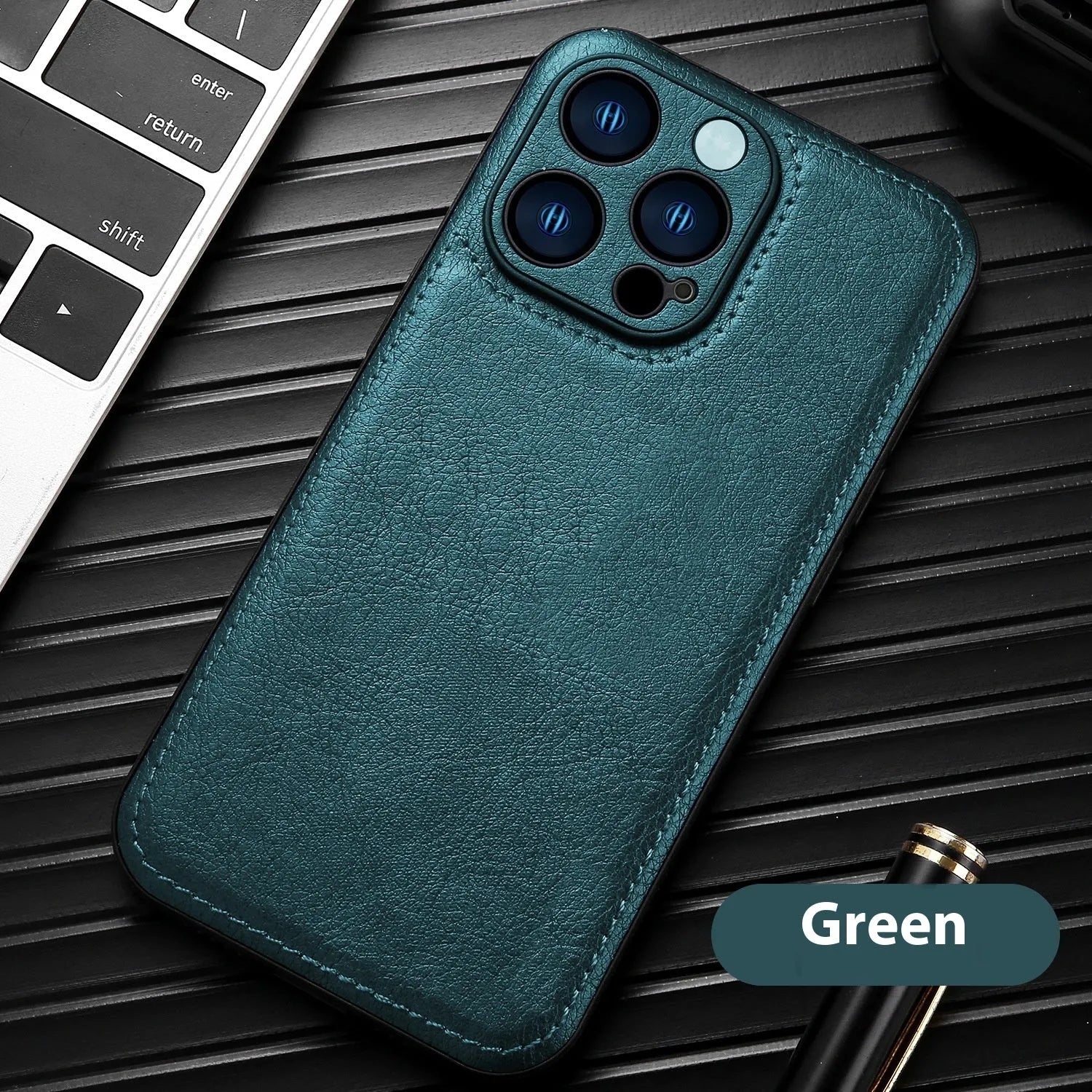 Leather grain TPU PU leather drop-resistant phone case for Apple iPhone series in black colour