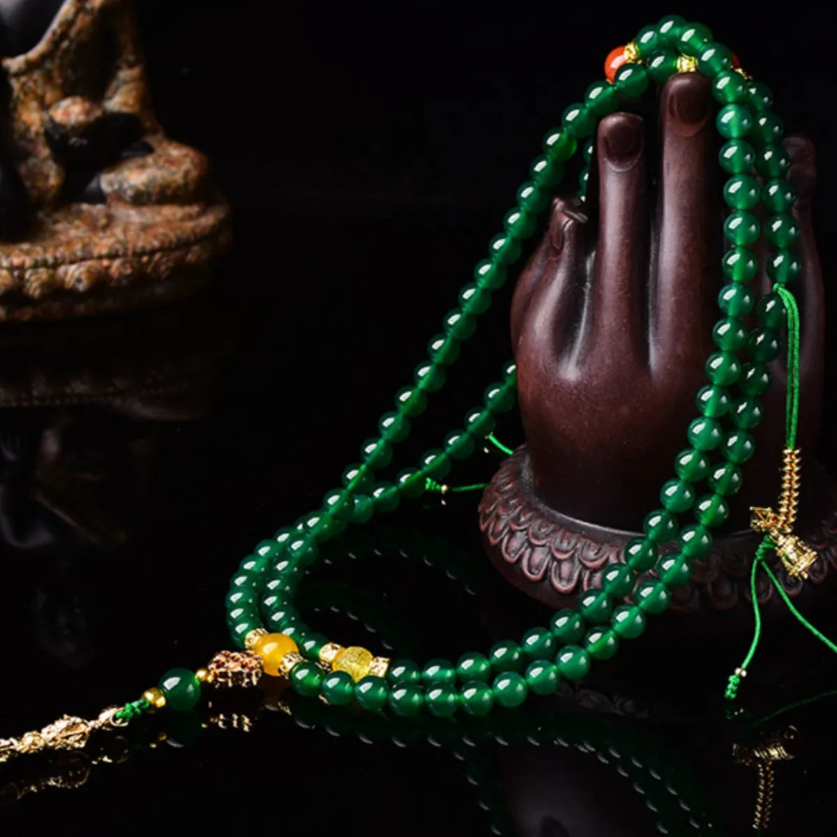 Handmade multi-strand bracelet made with round green agate beads from Brazil