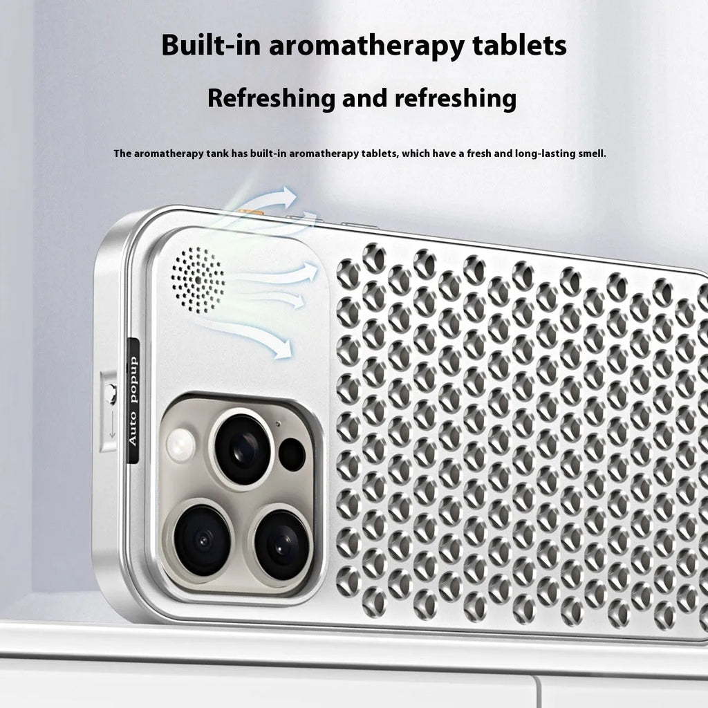 Aluminium alloy heat dissipation phone case for Apple iPhone in titanium black carved finish