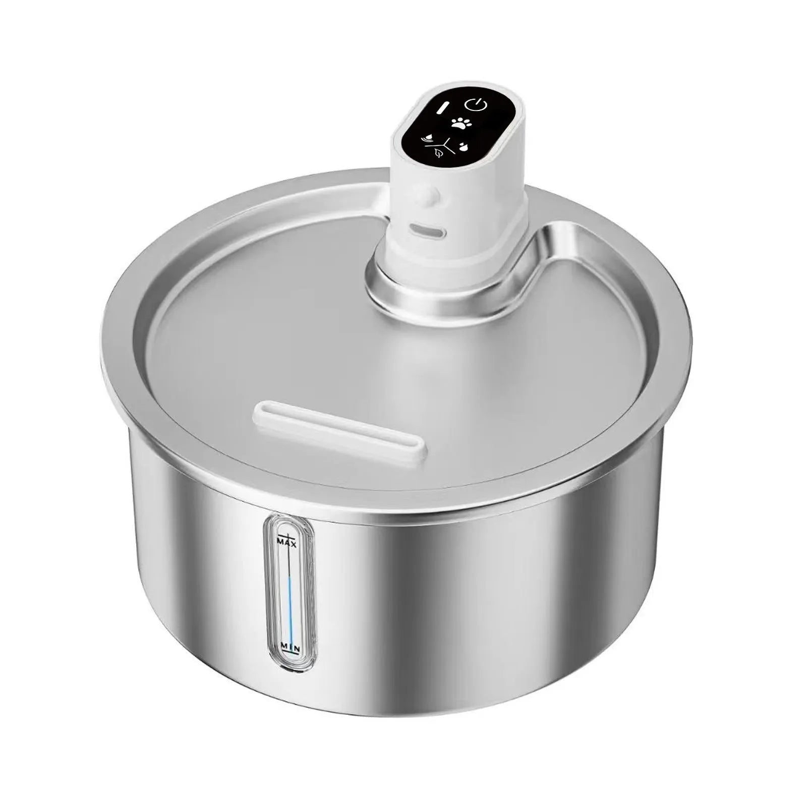 Stainless steel cat water fountain with white constant temperature base