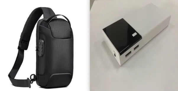 Black rice customised 20000mAh power bank showing 135x60x20mm dimensions