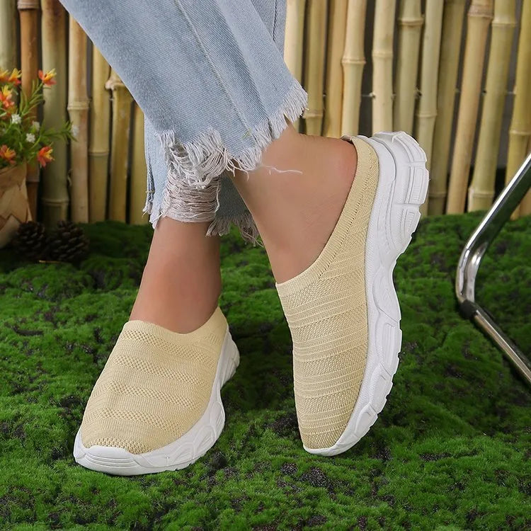 Women's mesh lazy semi slipper casual wedge heels round toe breathable upper rubber sole available in multiple colours sizes 35-43
