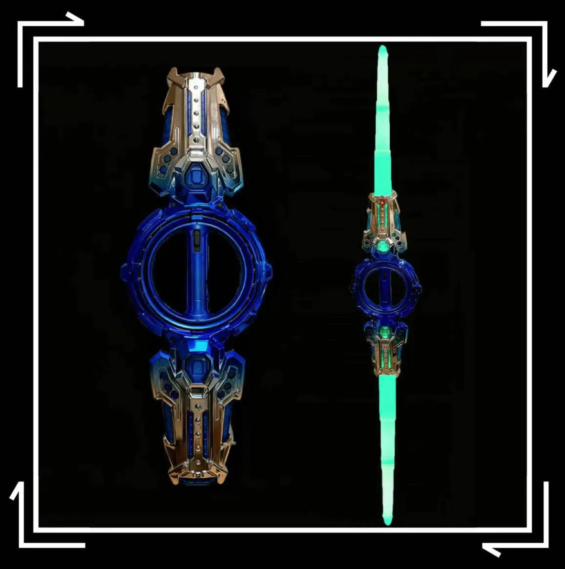 Double-edged fire spinning plastic toy sword for teenagers, electroplated blue gold finish