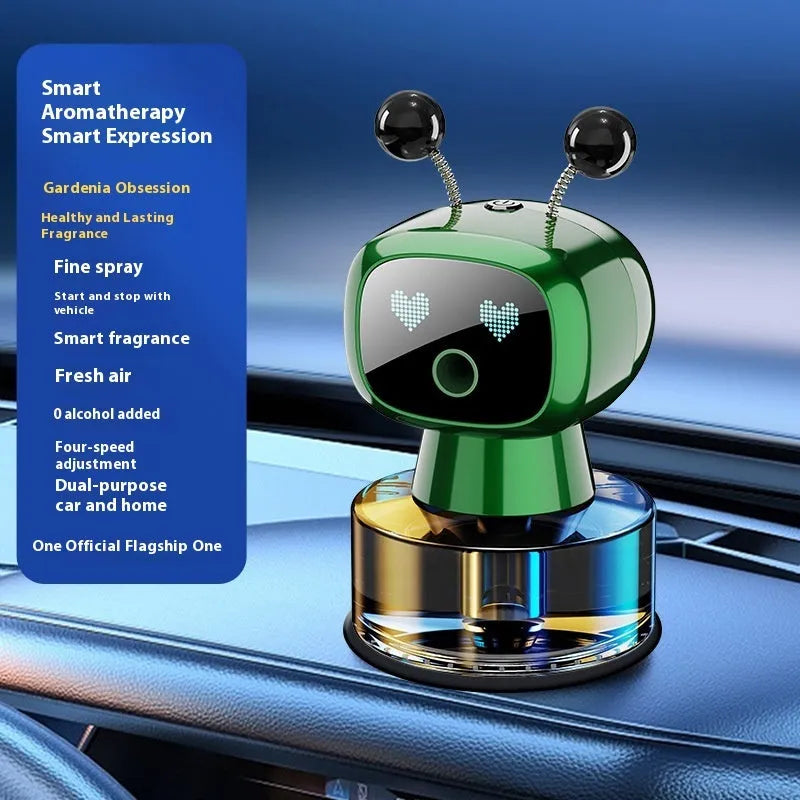 Robot intelligent car aroma diffuser with five fragrance options including Pure Gulong and Classic Ocean
