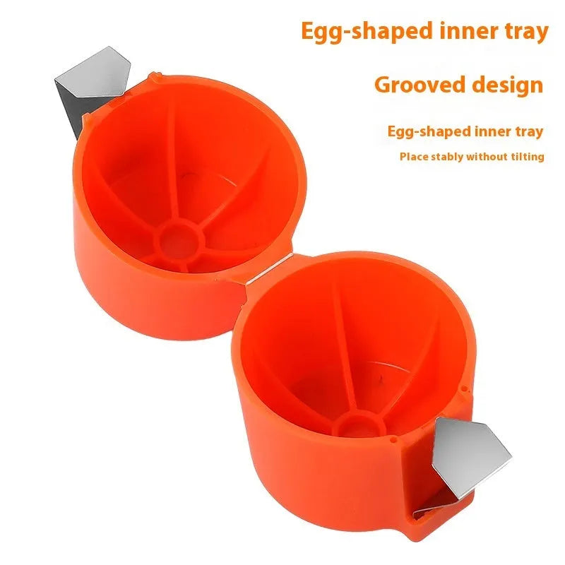Kitchen egg shell opener and beater tool in orange red, pink or yellow colour weighing 35g