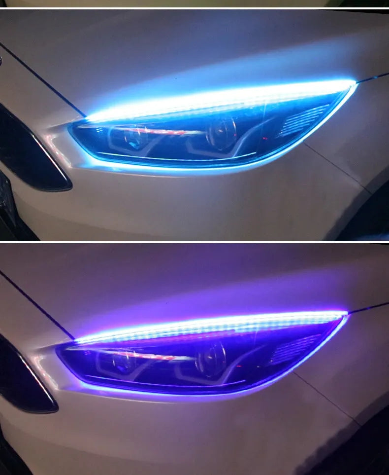 RGB LED daytime running lights with remote control in three lengths for vehicle installation
