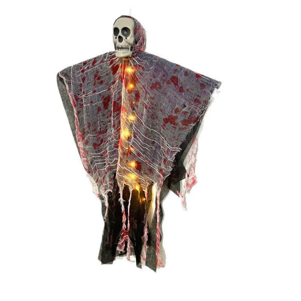 Blood-dyed luminous plastic skull hanging ghost Halloween ornament for outdoor display